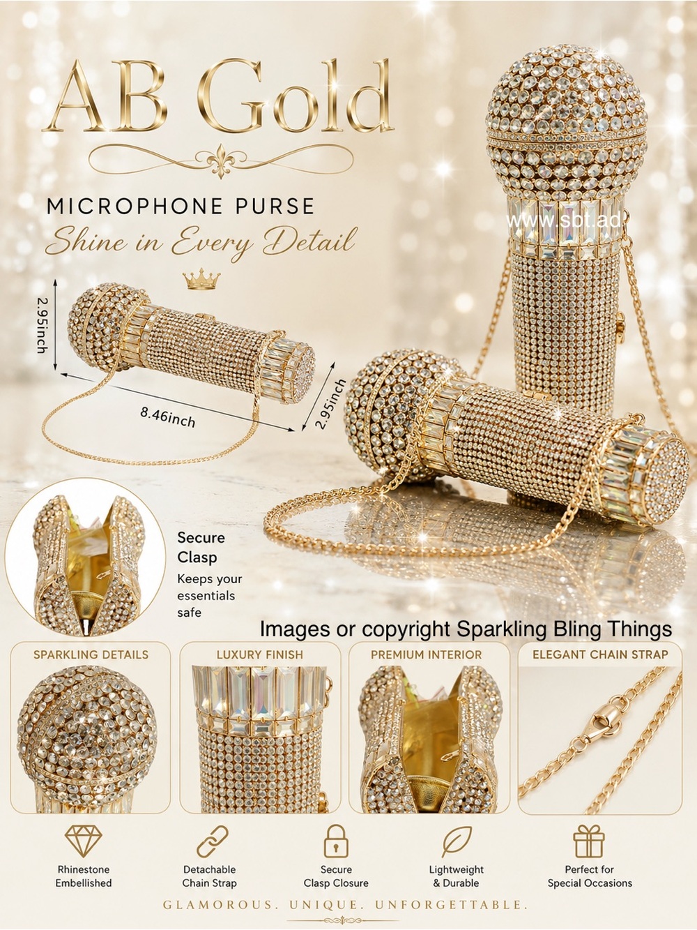 NWT Sparkling Bling Swarovski Crystal Microphone Bag Purse + Free Gift - Picture 10 of 14